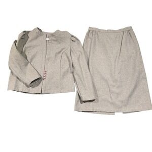 By Berkeley Vintage Heather Gray Skirt Suit Set Puff Sleeve Jacket Midi Skirt XL
